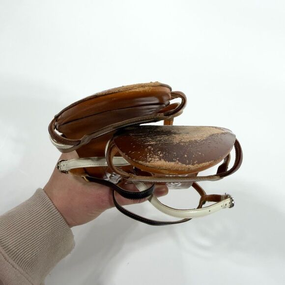 Salvatore Ferragamo Brown and Cream Strappy Heels - Picture 9 of 11